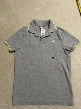 NWT Hollister grey short-sleeve polo shirt with neon yellow accents in XL